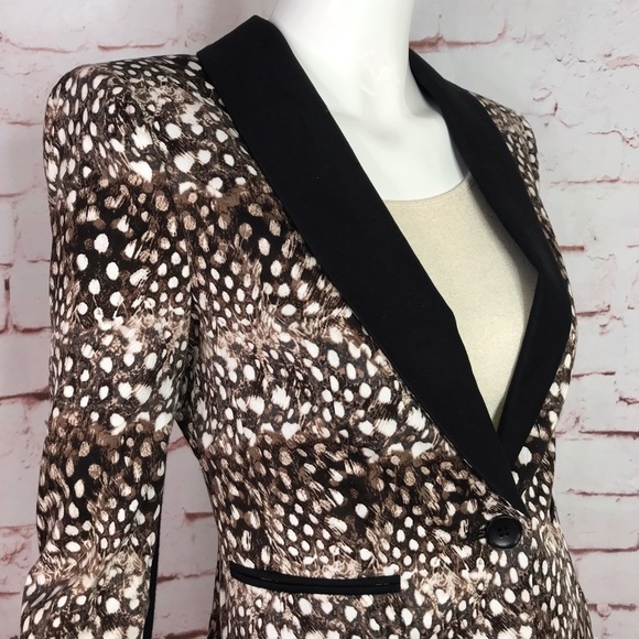 BCBGMaxAzria BOWIE Feather XXS Camel Combo Leopard print Tuxedo Blazer Jacket - Picture 9 of 16